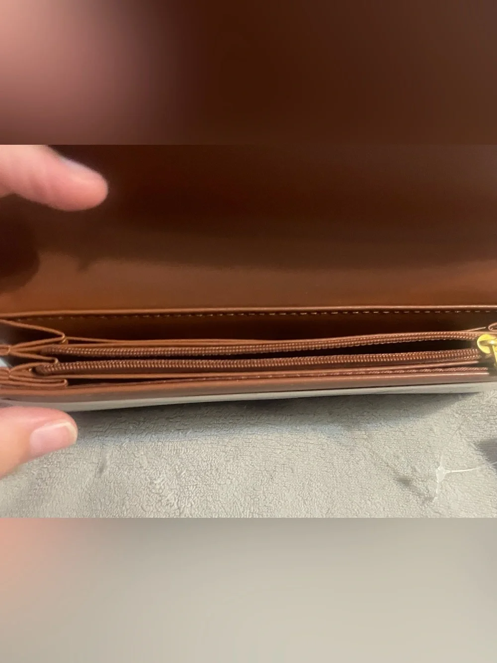 Free Assembly Avery Cut Out Clutch Wallet Cognac Brown Cream NWT